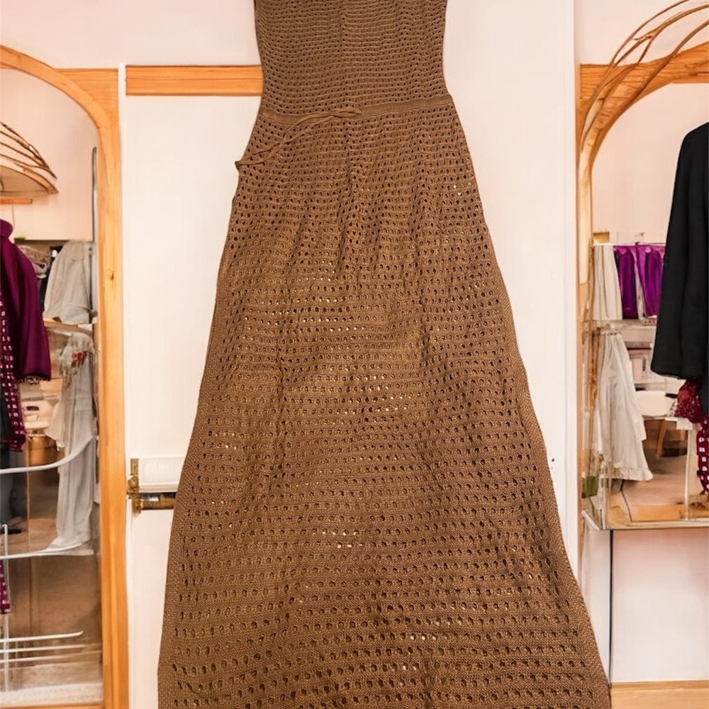 VENUS Strapless Brown Crochet Dress